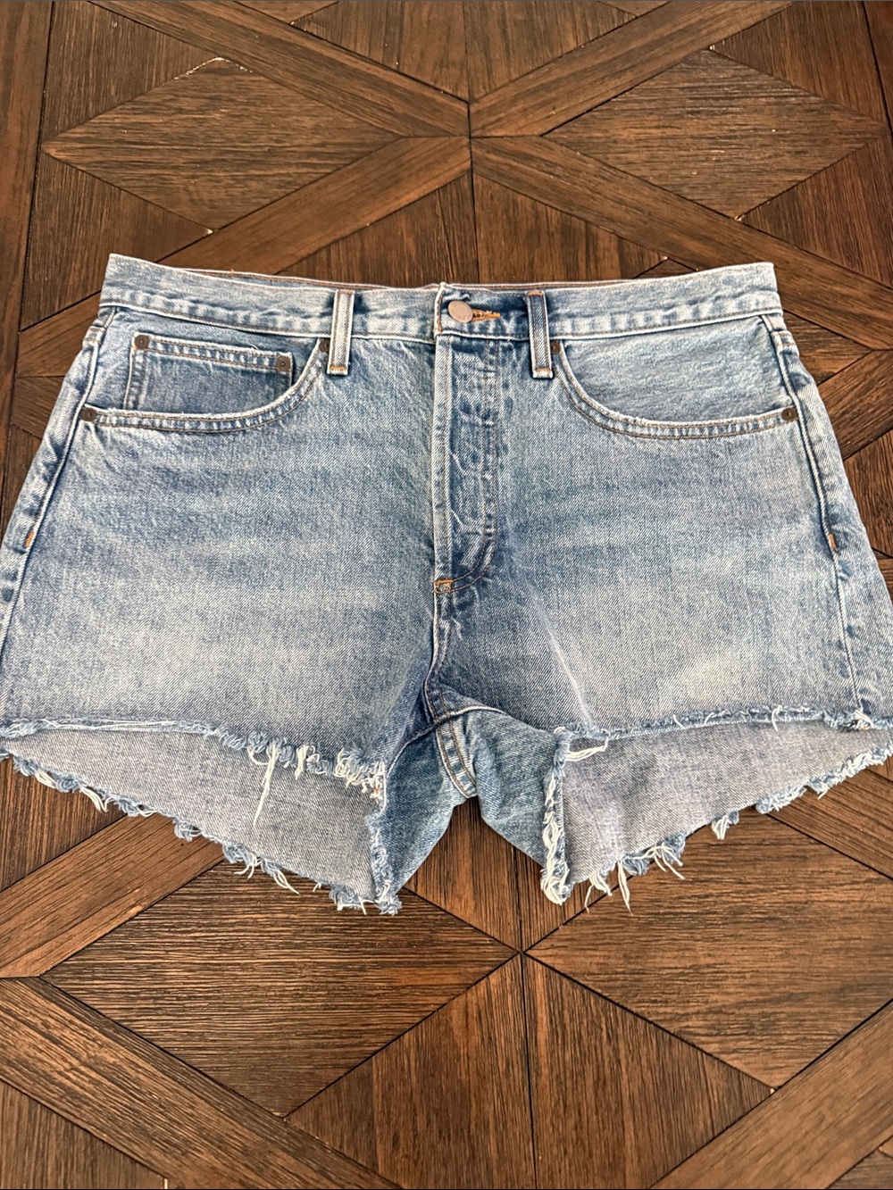 Denim Forum The Ex-Boyfriend Hi-Rise Denim Shorts Aritzia Raw Hem Size 30